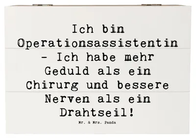 Produktbild von Mr. & Mrs. Panda Erinnerungsbox Spruch Geduld Operationsassistentin 22 x 15 cm - Weiß - Geschenk, Schatzkiste, Empathie, Geschenke für Berufstätige, Stressresistenz, Box