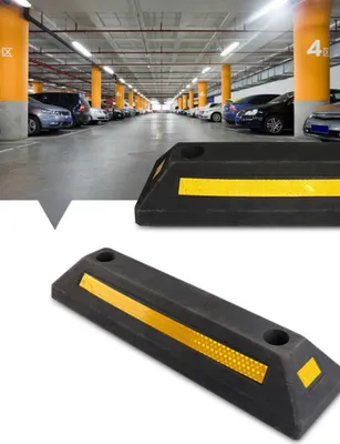 2 Fermapneumatici Per Garage - Gomma, 60x12x10 Cm, Con Strisce Riflettenti, Per Parcheggio Preciso - Foto 2
