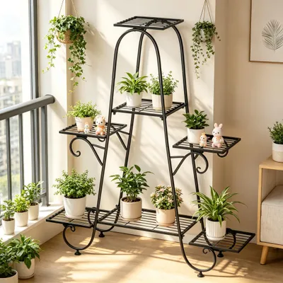 Immagine prodotto di FATIVO Portapiante 7 livelli, scaffale in metallo 66×22×102 cm, supporto a scala per piante da balcone giardino terrazza interno ed esterno