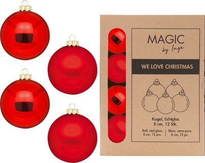 Weihnachtskugeln Glas 8cm 12 Stück - Merry Red