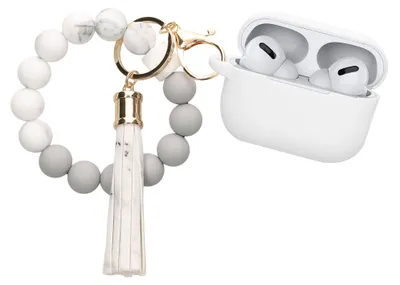 Produktbild von kwmobile Hülle für Apple Airpods Pro 2 Case mit Schlaufe - Silikon Schutzhülle mit Schlüsselanhänger - Kopfhörer Cover in Weiß Grau
