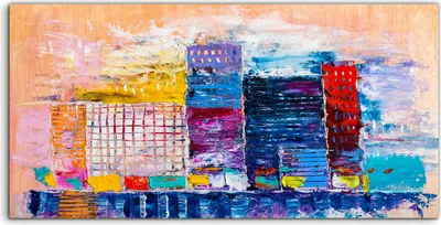 Produktbild von Coloray Acrylbild 140x70  Wandbild Acrylbilder Abstrakte städtischen Wolkenkratzern
