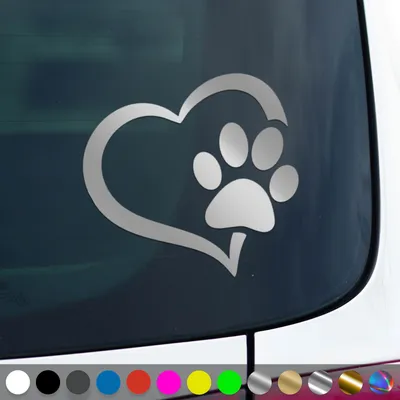 Produktbild von PantherPixel Pfote Aufkleber Herz Welpen Tatzen Katze Hundepfote Sticker Auto Geschenkidee Farbe Silber