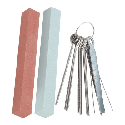 Imagen del producto de Kit de pulido para guitarra, limas para cejillas, piedra de pulido para guitarra, limas para lijar ranuras, herramientas de pulido para trastes, kit de mantenimiento para guitarra