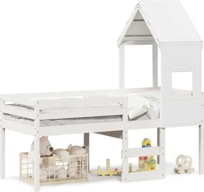 Zdjęcie produktu dla Maison Exclusive - Wysokie łóżko z dachem, białe, 75x190 cm, lite drewno sosnowe
