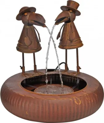 Produktbild von Metall-Brunnen Gartenbrunnen 2 Raben mit Wasserspiel + Elektropumpe