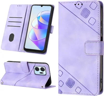Produktbild von Hülle für Honor X7A Prägung Flip Leder Brieftasche Schutzhülle mit Ständer Lila