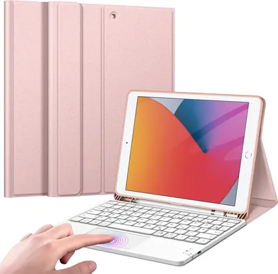 Produktbild von Fintie Tastatur Hülle für iPad (9. / 8. und 7. Generation - 2021/2020/2019), iPad 10.2 Hülle mit Tastatur, Deutscher Tastatur mit Touchpad Magnetisch Abnehmbarer Keyboard, Roségold