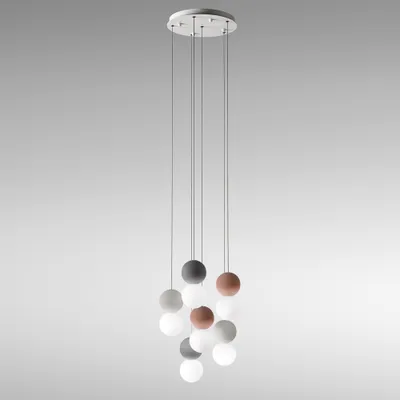 Zdjęcie produktu dla Sfera - lampa wisząca 6-punktowa z betonowymi kulami i szkłem opalowym - 6XG9 max 6X7W, nowoczesny design, IP20, żarówki nie są dołączone