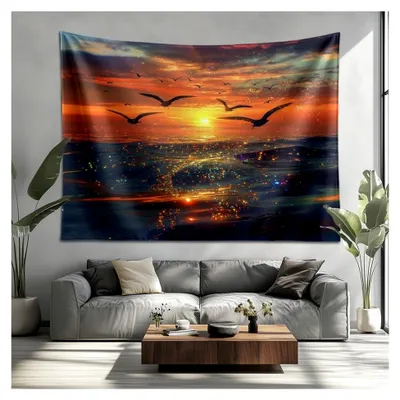 Produktbild von Wandteppich 150x100cm Wandbehang Tagesdecke, Goldener Sonnenuntergang Wandteppiche für Wohnzimmer Wohnkultur, Wohnheim Wanddeko