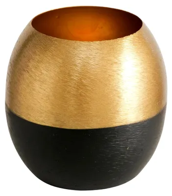 Produktbild von Teelichthalter Anelo (Schwarz & Gold, lackiertes Eisen, rund, 9 x 9 x 9,5 cm)