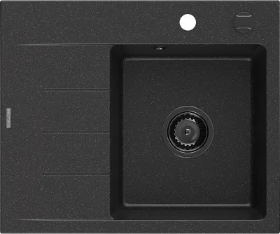 Image de Mexen Ben Evier en granit 1 bac avec égouttoir à droite 600 x 500 mm noir/argent métallisé Siphon noir - 6523605000-73-B