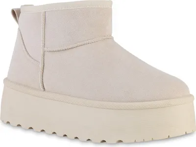 Produktbild von VAN HILL Damen Warm Gefütterte Plateau Boots Profil-Sohle Winter Schuhe 840609, Farbe: Beige, Größe: 36