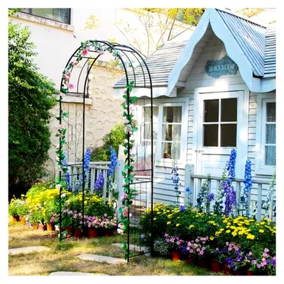 Produktbild von Gartenbogen aus Metall, Hochzeitsbogen, Outdoor-Rankgitter für Kletterpflanzen, Weinreben und Rosen, 240 cm x 115 cm x 40 cm