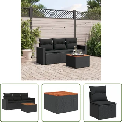 Produktbild von The Living Store 4-tlg. Garten-Sofagarnitur mit Kissen Schwarz Poly Rattan