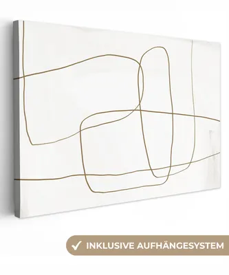 Produktbild von MuchoWow® - Leinwandbilder - Abstrakt - Weiß - Braun, Wandbild, Wanddeko Bilder Wohnzimmer, 120x80 cm