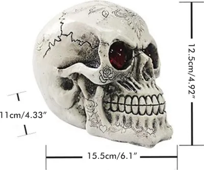 Produktbild von Halloween-Skelettkopf-Statue mit LED-Lichtern, neuartige Harzfigur, Spukhaus-Requisiten, Tischdekoration, Schreibtisch-Dekoration für Zuhause und Büro