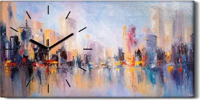 Produktbild von Küche Wohnzimmer Wand Leinwand Uhr 60x30 Ölgemälde Abstrakte Kunst Stadt - schwarze Hände