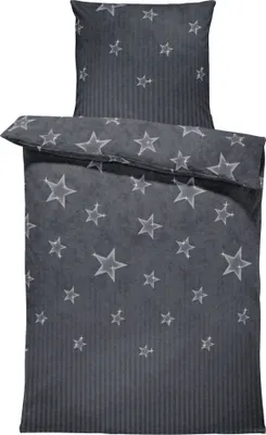 Produktbild von Winter Bettwäsche Thermo Fleece Flausch Kuschelig Warme Garnitur Bettbezüge Set, Größe:2 teilig  135x200 cm, Farbe:Sterne grau