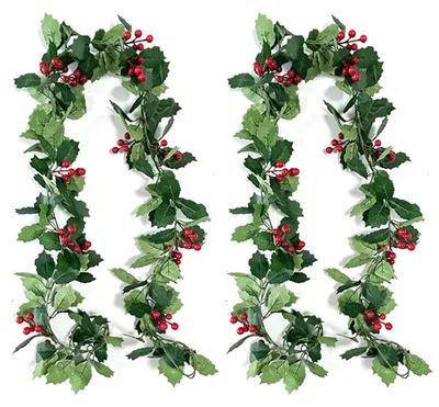 Künstliche Weihnachtsgirlande, 2 Stück, 2 m, rot-grün