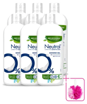 Imagen del producto de 6 unidades de gel de ducha neutro para pieles sensibles, sin perfume, 900 ml, pack económico