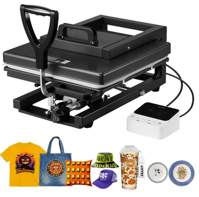 Produktbild von VEVOR Transferpresse 38 x 38 cm 5 in 1 Multifunktion, schnelles & gleichmäßiges Aufheizen, Heißpressmaschine Sublimationspresse Hitzepresse für T-Shirts/Tassen/Becher/Kappen/Teller, schwarz