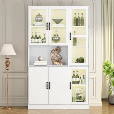 Produktbild von MODFU Vitrine Standvitrine mit LED und Glastüren (Vorratsschrank Luxus-Bücherregal mit LED-Licht, Standregale für Bücher)