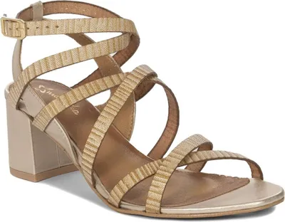 Produktbild von Damensandalen aus Naturleder Gold mit 6 cm Pfostenabsatz