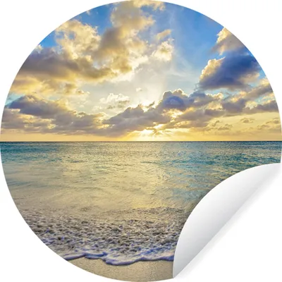 Produktbild von MuchoWow® Runde Wandtattoo - Wandsticker Tapete Aufkleber Meer - Strand - Wolken - Sonne Ø 80 cm Selbstklebend und Repositionierbar - Wandaufkleber - Kreis - Mauerkreis - Wand Bilder - Wandsticker - Wohnzimmer Dekoration - Dekoration für die Wände - Aluminium - Babyzimmer