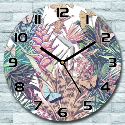 Produktbild von Wanduhr aus Glas Rund fi 30 Bunte Retro Blumen Quarz Deko Schlafzimmer Büro
