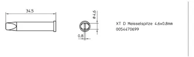 Produktbild von Weller Lötspitze Serie XT, Meißelform, XT D/4,6 x 0,8 mm, gerade, 1 Stück T0054470699