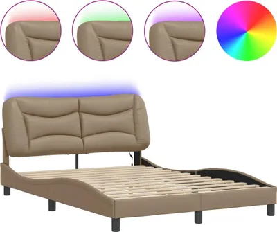 Produktbild von vidaXL Bettgestell mit LED ohne Matratze "Hvar" Cappuccino-Braun 120x200 cm