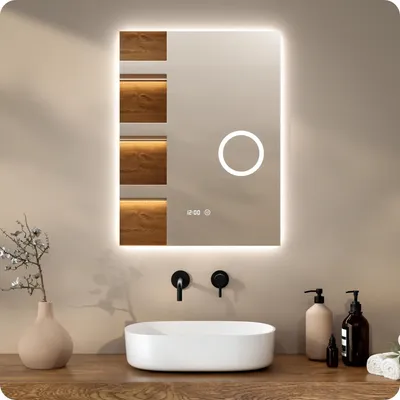 Produktbild von Mirlux Badezimmerspiegel mit LED-Beleuchtung – Rechteckiger Wandspiegel – Antibeschlag-Duschspiegel – 60x80 cm