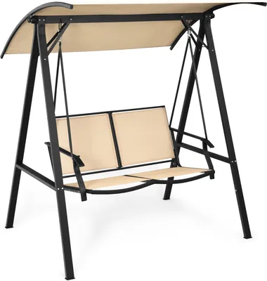 Produktbild von GOPLUS Hollywoodschaukel 2 Sitzer, Gartenschaukel mit Liegefunktion, aus Metall bis 240kg belastbar, Schaukel Outdoor mit verstellbarem Dach für Garten, Terrasse, Balkon, Beige