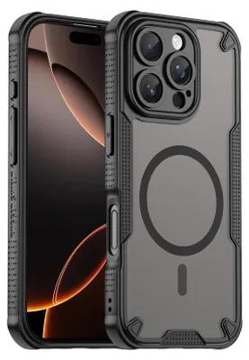 Produktbild von Defender Hülle für Apple iPhone 16 Pro Schutzhülle Matt Schwarz Magsafe Backcover Handy Case