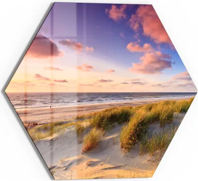 Produktbild von DEQORI Glasbild Echtglas 40x35 cm 'Abendroter Dünenstrand' Wandbild Bild modern Deko