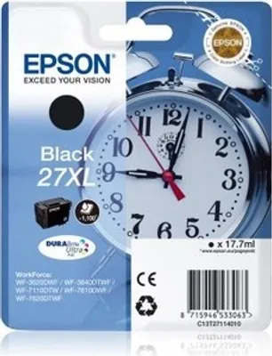Produktbild von Epson Alarm clock Singlepack Black 27XL DURABrite Ultra Ink, Hohe (XL-) Ausbeute, Schwarz, Tinte auf Pigmentbasis, 17,7 ml, 1 Stück(e), 1100 Seiten