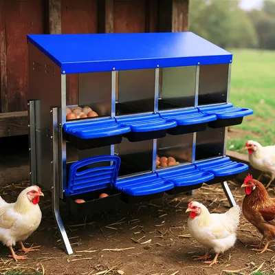 Produktbild von Hühnerstall mit Nestkästen - Hühnerstall mit Nestkästen - Kleiner Hühnerstall - Hühnerstall mit Legenest - Hühnerstall für die Eiablage - Metallischer, zweistöckiger Hühnerstall