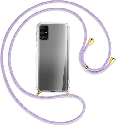 Produktbild von Handykette Backcover-Schutzhülle mit Band (Metall goldfarben) für Samsung Galaxy M31s - violett
