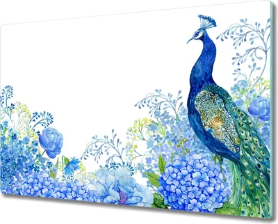 Produktbild von Coloray Herdabdeckplatte 80x52 cm Schneidebrett Kochplattenabdeckung Küchenbrett Hackbrett - Blumen Vogel Pfau