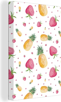 Produktbild von OneMillionCanvasses® - Leinwandbilder - 90x140 cm, Ananas - Erdbeeren - Aquarell, Wandbilder Kunstdruck Wanddekoration - Wandschmucke - Schlafzimmer