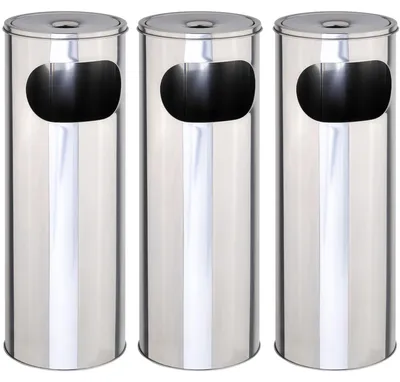 Produktbild von Novaliv 3x Standaschenbecher für draußen Edelstahl Silber 58 cm hoch 21cm Ø 2in1 für Müll- und Zigarettenabfälle outdoor Aschenbecher für draussen stehend Metallsieb Mülleimer mit Aschenbecher Ständer