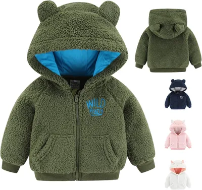 Obrázek produktu pro Fleecová mikina na zip pro novorozence, dívky i chlapci, s motivem medvědů, ideální jako teplé zimní oblečení do venku