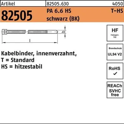 Obrázek produktu pro Stahovací páska R 82505 s vnitřním ozubením 2,5 x 100 / 22 Polyamid 6.6 HS černá žáruvzdorná