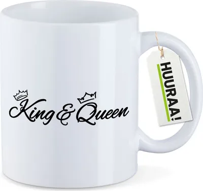 Produktbild von Huuraa Kaffeetasse King & Queen Krone 330ml Weiß Keramik Kaffeebecher Geschenkidee