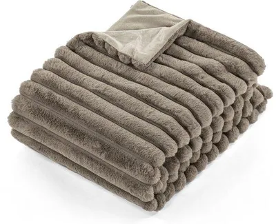 Immagine prodotto di Unyqoos® Tiseco Home Studio – Coperta in stile "plaid" in ecopelliccia di coniglio, color tortora, 130 x 170 cm, confortevole e decorativa per divano e camera da letto