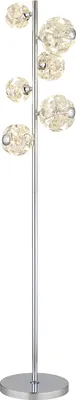 Produktbild von Globo Lighting Stehleuchte Metall verchromt, K9 Kristalle klar, Kabel PVC transparent, Fußtrittschalter im Kabel, LxBxH: 380x280x1550mm, Kabellänge 1800mm, inkl. LED 48W 230V, 4866lm Source, 4579lm Output, 3000K