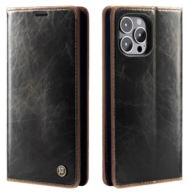 Produktbild von Handyhülle für Apple iPhone 16 Pro Kunstleder Klapphülle Vintage Cover Hülle RFID Schutz Case Kartenfach Farbe: Dunkelbraun
