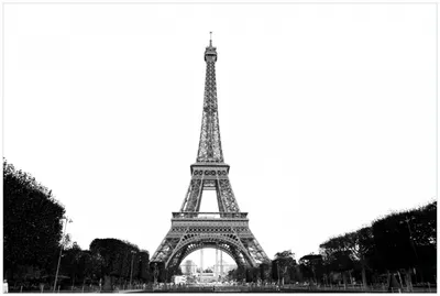 Produktbild von Wallario Premium Glasbild, freischwebende Optik, kräftige Farben, Größe 90 x 60 cm Motiv Eiffelturm in Paris - schwarz weiß