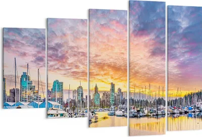 Produktbild von Bild auf Leinwand - Leinwandbild - Boote städtisch Stadt Landschaft - 150x100cm - Wand Bild - Wanddeko - Leinwanddruck - Bilder - Kunstdruck - Leinwand bilder - Wandkunst - EG150x100-3108